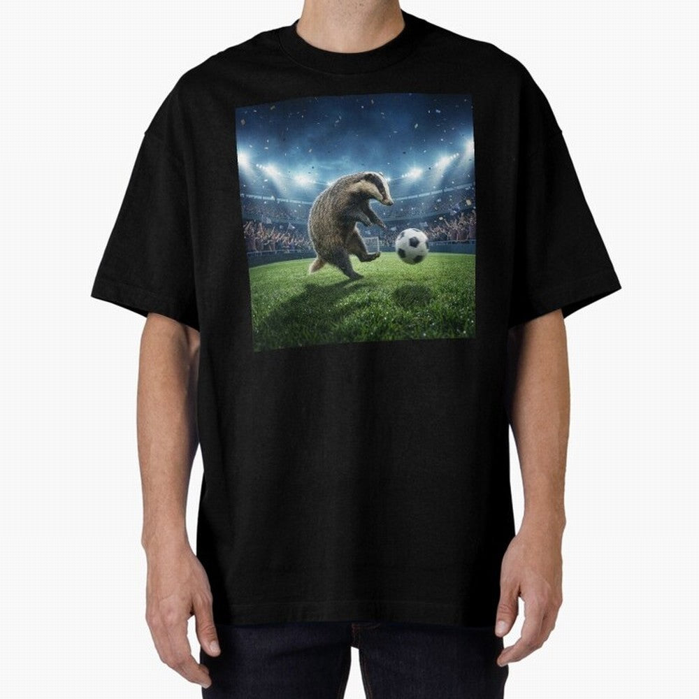 Dynamic Badger Plays Soccer Like Ronaldo Oversized T-Shirt Step into Global Football Passion for FIFA World Cup 2026 USA Canada Mexico, Filled with Neymar, Haaland and Cristiano Ronaldo, Netherlands, Match Day Excitement, Supporter Culture, Golden