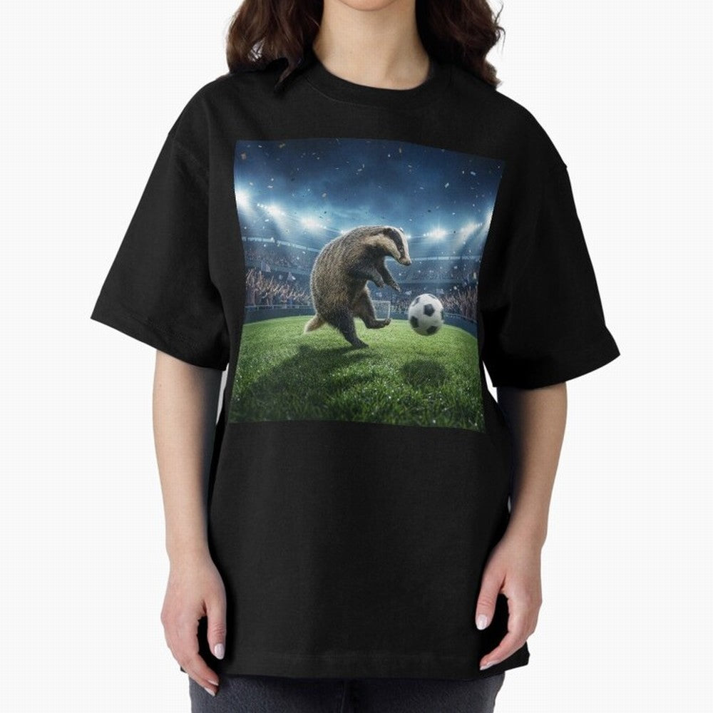 Dynamic Badger Plays Soccer Like Ronaldo Oversized T-Shirt Step into Global Football Passion for FIFA World Cup 2026 USA Canada Mexico, Filled with Neymar, Haaland and Cristiano Ronaldo, Netherlands, Match Day Excitement, Supporter Culture, Golden