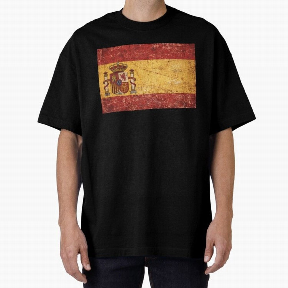 Vintage Distressed Spanish Flag Oversized T-Shirt Celebrate the Stars of FIFA World Cup 2026 USA Canada Mexico for Fans of Neymar and Argentina, France and Brazil, Bringing Stadium Chants, National Pride, Trophy Dreams and Unforgettable Football