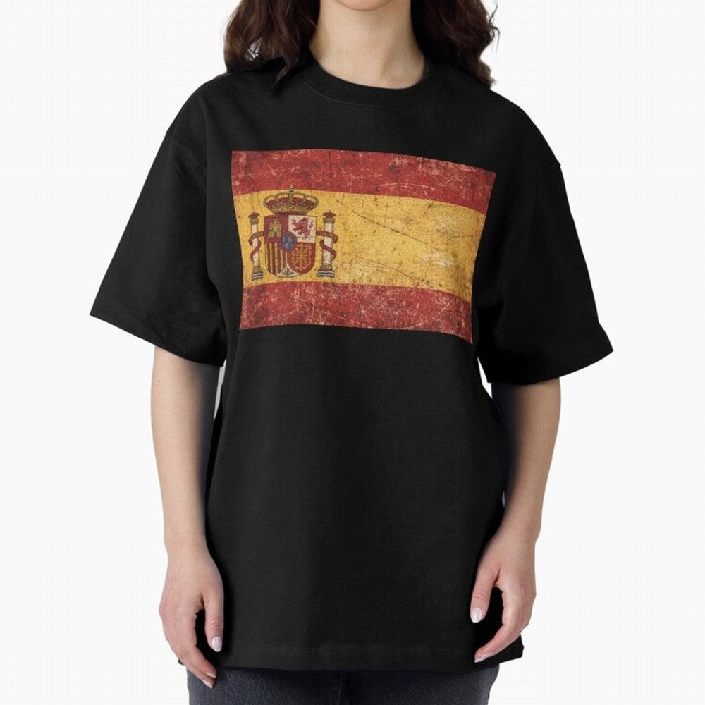 Vintage Distressed Spanish Flag Oversized T-Shirt Celebrate the Stars of FIFA World Cup 2026 USA Canada Mexico for Fans of Neymar and Argentina, France and Brazil, Bringing Stadium Chants, National Pride, Trophy Dreams and Unforgettable Football