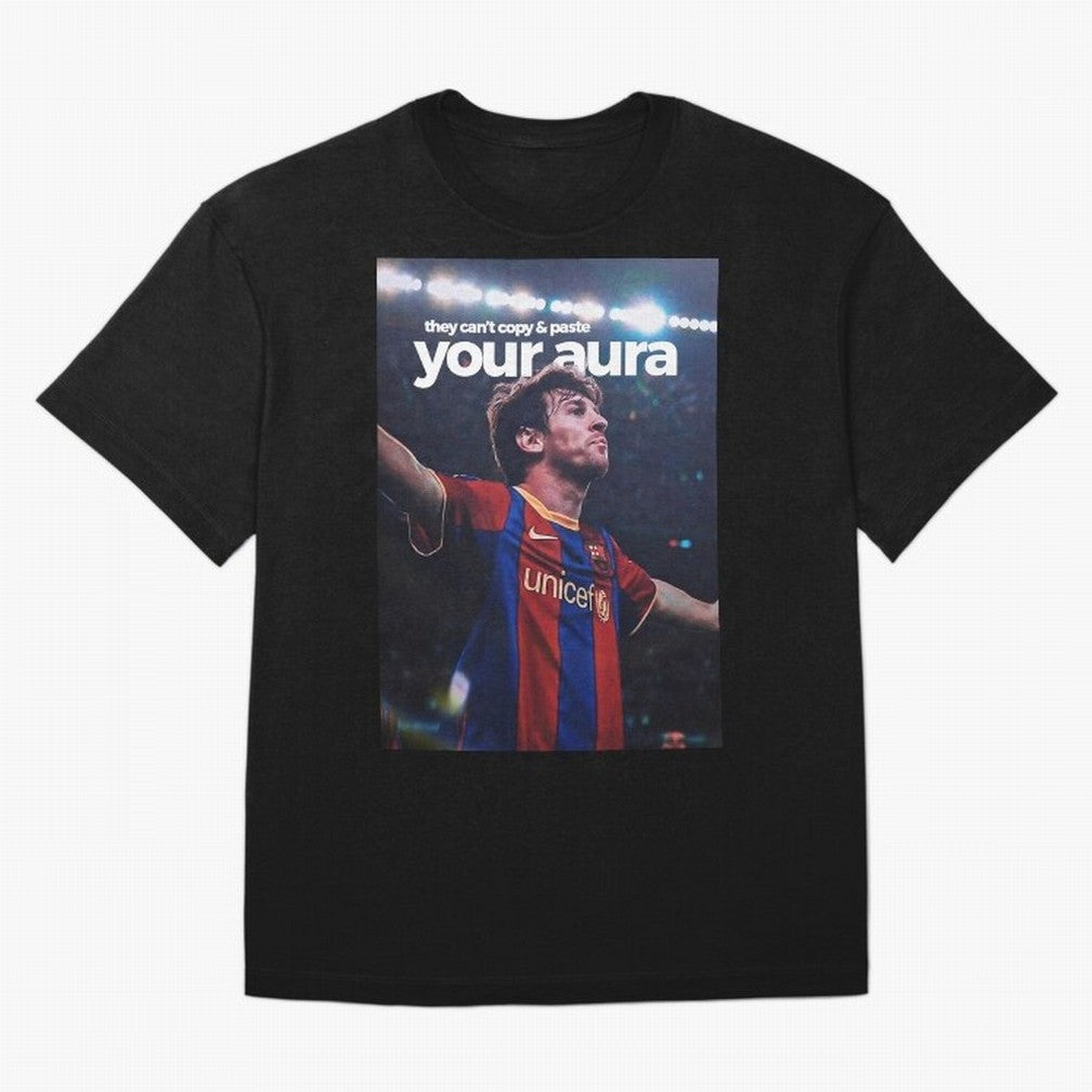 Lionel Messi - They can't copy & paste your aura Oversized T-Shirt Build FIFA World Cup 2026 Highlighting Haaland, France Energy, Sports Nostalgia, International Competition, Famous Players and Unforgettable Victories; Ideal for Passionate Fans Who