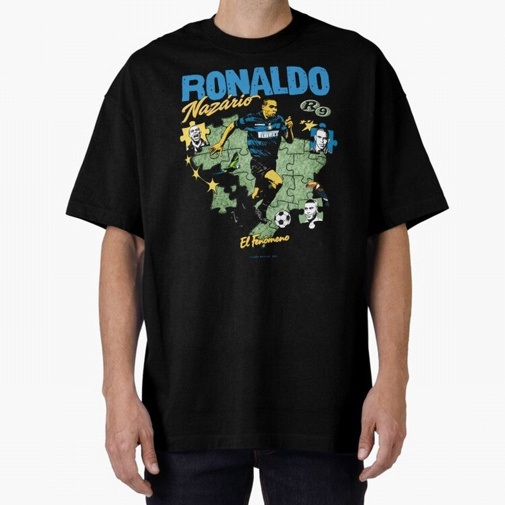 R9 Ronaldo Nazario Retro Brazil Soccer Oversized T-Shirt Build FIFA World Cup 2026 Highlighting Haaland, France Energy, Sports Nostalgia, International Competition, Famous Players and Unforgettable Victories; Ideal for Passionate Fans Who Love