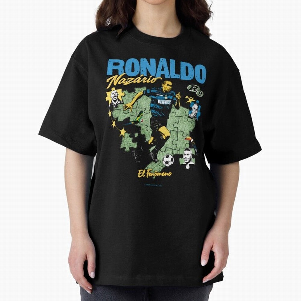R9 Ronaldo Nazario Retro Brazil Soccer Oversized T-Shirt Build FIFA World Cup 2026 Highlighting Haaland, France Energy, Sports Nostalgia, International Competition, Famous Players and Unforgettable Victories; Ideal for Passionate Fans Who Love