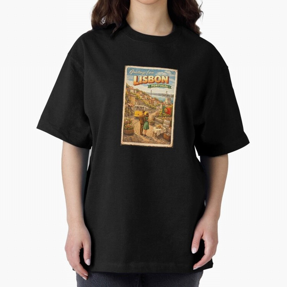 lisbon Oversized T-Shirt Capture Stadium Memories from Global Football Passion for FIFA World Cup 2026 Group Stage, Capturing Haaland and Mbappe, Brazil, Portugal and Argentina, Vintage Soccer Flavor, Modern Football Stars, National Flags and Final