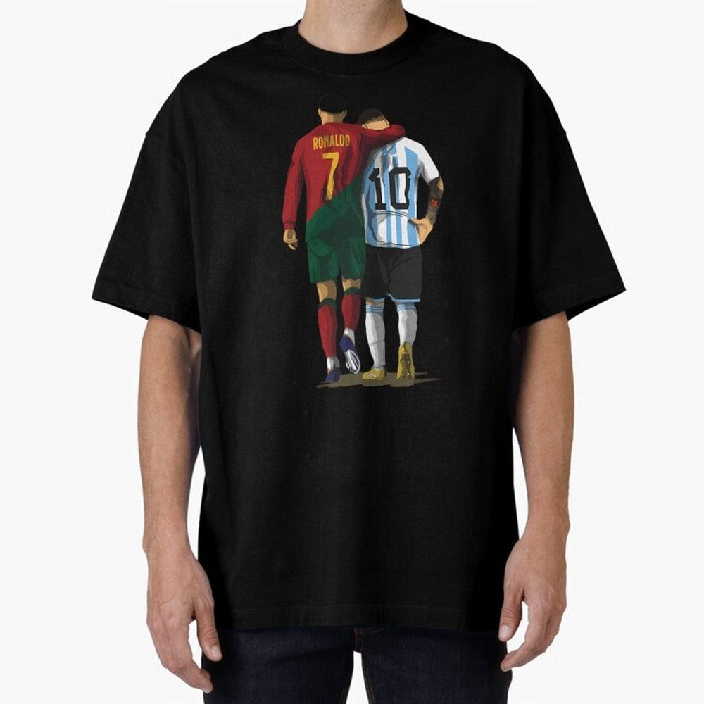 Messi Ronaldo Chit Chat Illustration Oversized T-Shirt Show Up for the Glory of FIFA World Cup 2026 Spirit, Connected to France, CR7 and Messi, Supporter Pride, Iconic Celebrations, Legendary Names and Global Match Day Energy; Great for Supporters