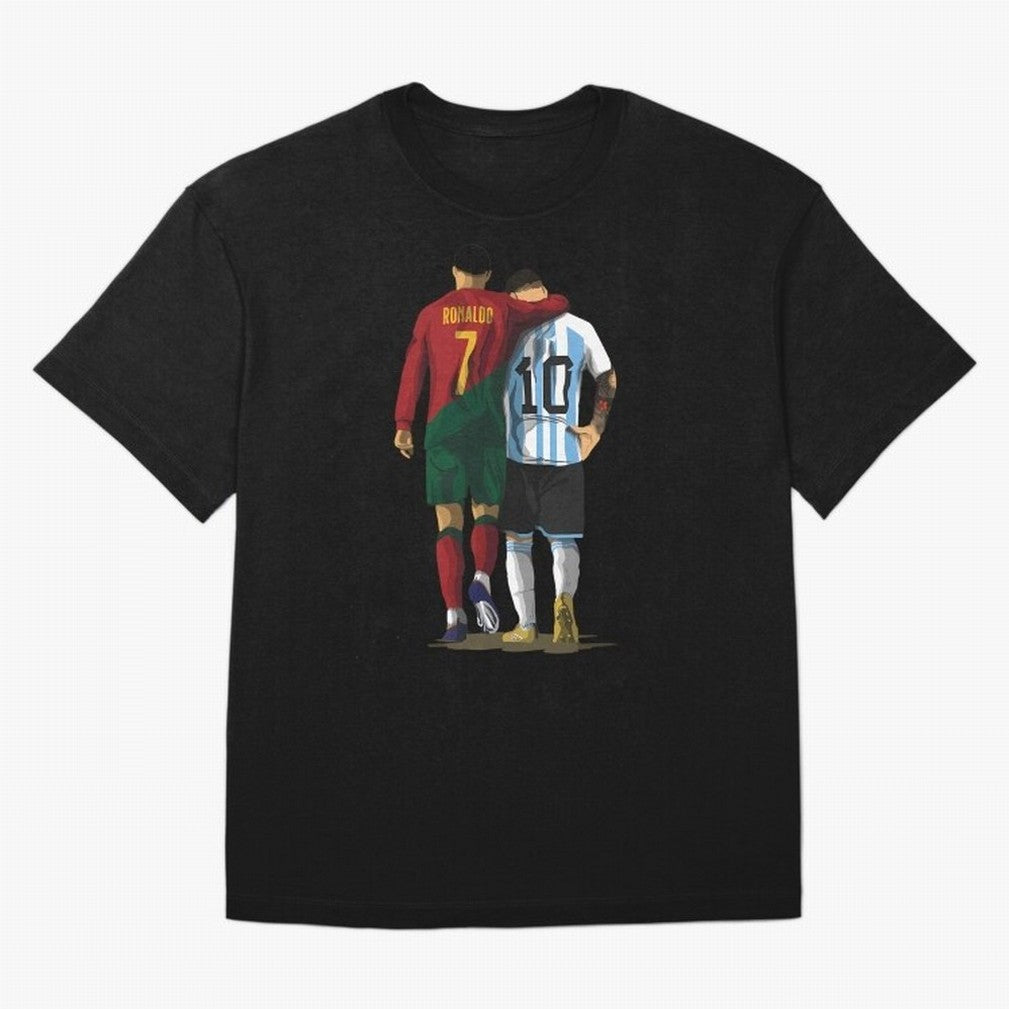 Messi Ronaldo Chit Chat Illustration Oversized T-Shirt Show Up for the Glory of FIFA World Cup 2026 Spirit, Connected to France, CR7 and Messi, Supporter Pride, Iconic Celebrations, Legendary Names and Global Match Day Energy; Great for Supporters