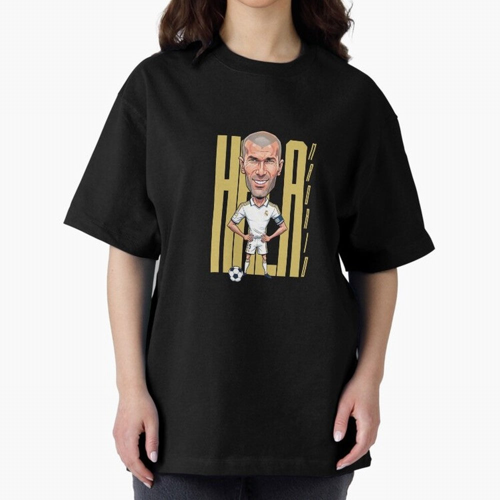 Caricature of Zin¨¦dine Zidane Hala Madrid Oversized T-Shirt Cheer through Every Moment of the FIFA World Cup 2026 Group Stage Journey through Neymar Highlights, France and Portugal Pride, Vintage Soccer Flavor, Modern Football Stars, National