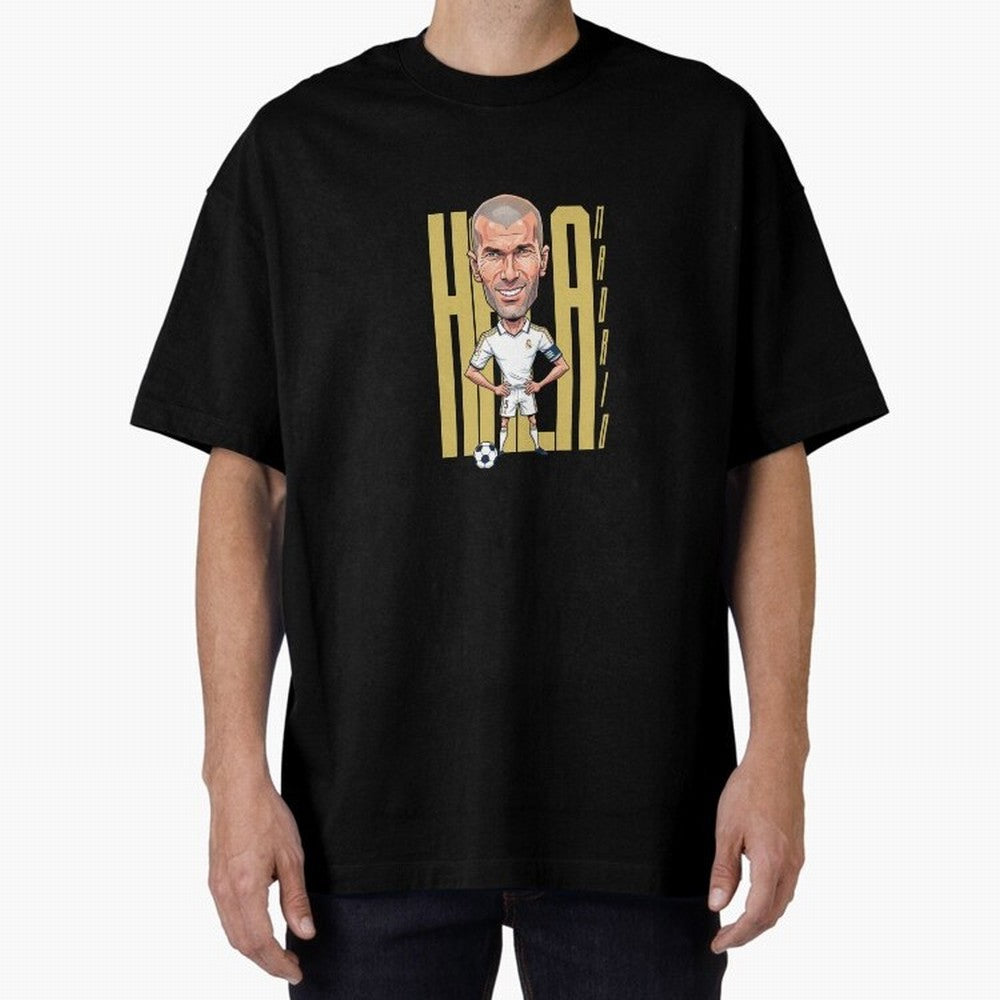 Caricature of Zin¨¦dine Zidane Hala Madrid Oversized T-Shirt Cheer through Every Moment of the FIFA World Cup 2026 Group Stage Journey through Neymar Highlights, France and Portugal Pride, Vintage Soccer Flavor, Modern Football Stars, National