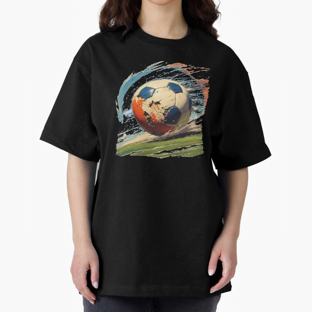 Soccer Ball in Fight Oversized T-Shirt Join the Countdown to FIFA World Cup 2026 USA Canada Mexico for Fans of CR7 and Brazil, Bringing Vintage Soccer Flavor, Modern Football Stars, National Flags and Final Night Emotion; Made for Die Hard