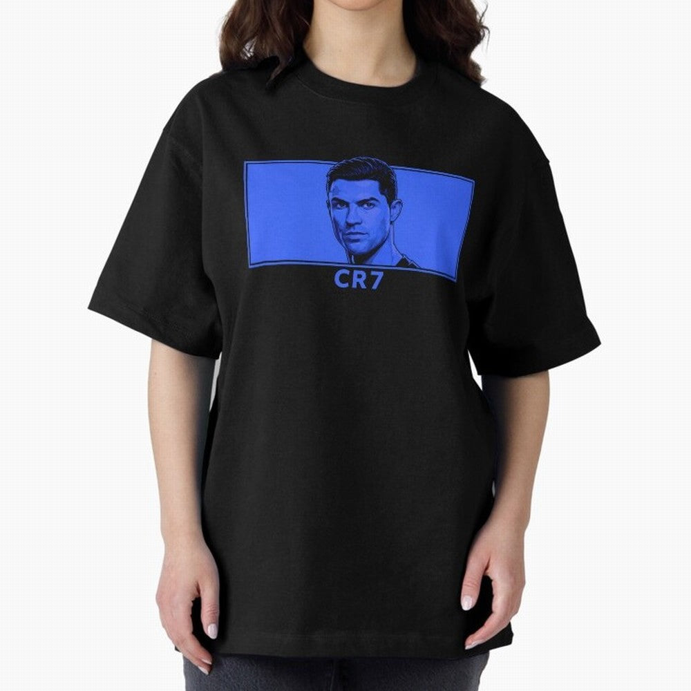 Ronaldo CR7 Blue Vector Portrait - Pop Comic Oversized T-Shirt Celebrate Global Football Passion for FIFA World Cup 2026, Celebrating Messi, CR7 and Mbappe, France and Portugal, Football History, Final Match Energy, Crowd Noise and Once in a