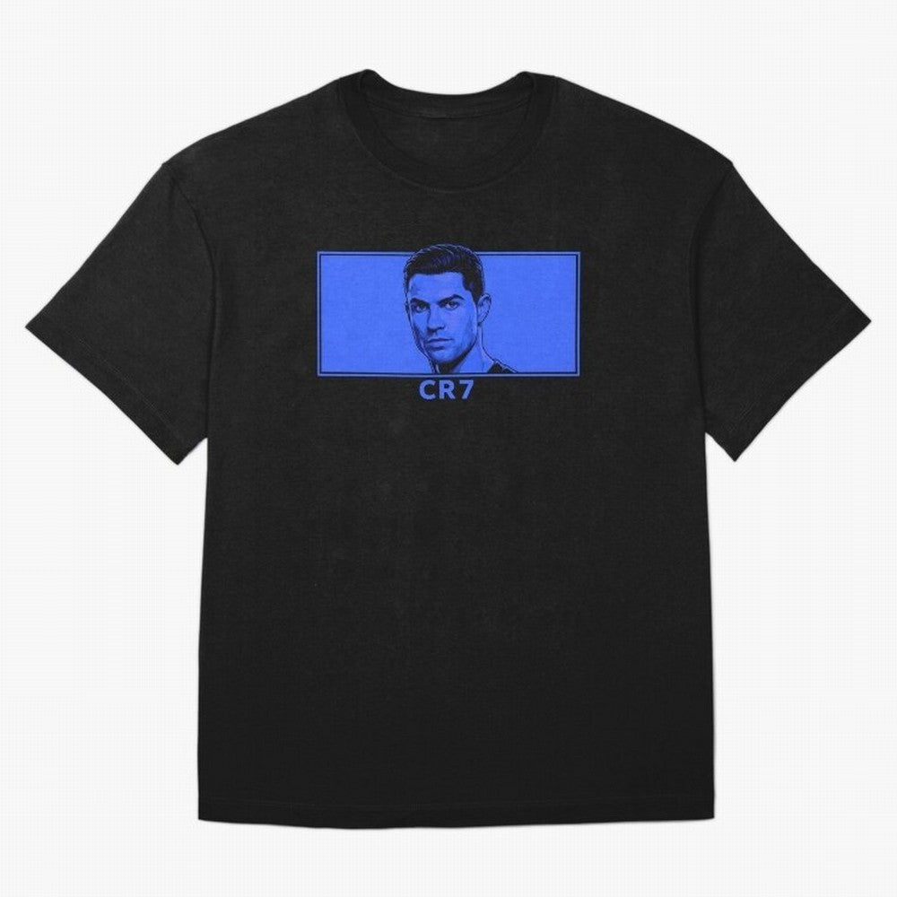 Ronaldo CR7 Blue Vector Portrait - Pop Comic Oversized T-Shirt Celebrate Global Football Passion for FIFA World Cup 2026, Celebrating Messi, CR7 and Mbappe, France and Portugal, Football History, Final Match Energy, Crowd Noise and Once in a