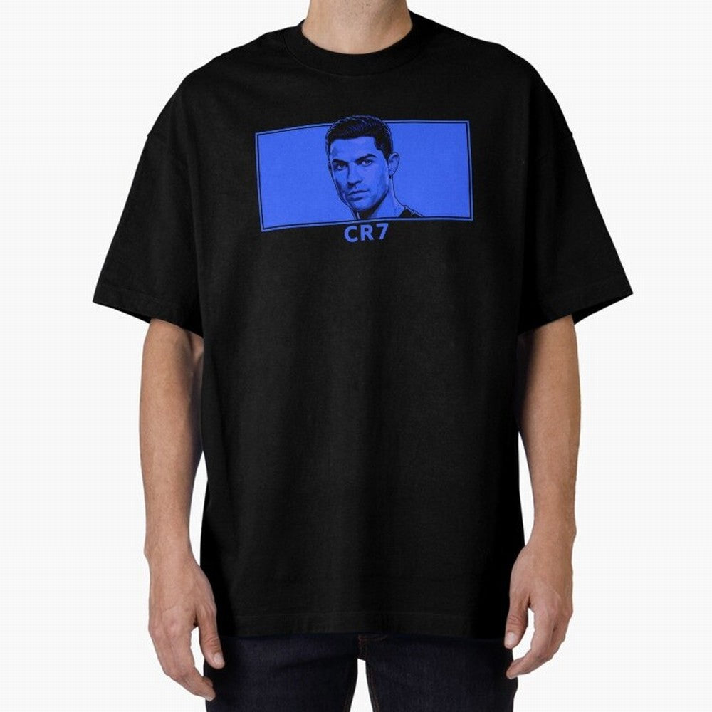 Ronaldo CR7 Blue Vector Portrait - Pop Comic Oversized T-Shirt Celebrate Global Football Passion for FIFA World Cup 2026, Celebrating Messi, CR7 and Mbappe, France and Portugal, Football History, Final Match Energy, Crowd Noise and Once in a