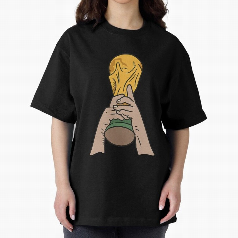 Trophy Oversized T-Shirt Celebrate Football Dreams Across the FIFA World Cup 2026 USA Canada Mexico Journey through Mbappe Highlights, Argentina, France and Brazil Pride, Worldwide Fan Energy, Dramatic Goals, Stadium Lights and Championship