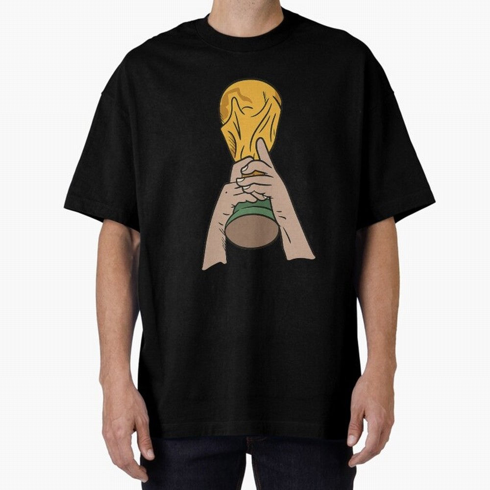 Trophy Oversized T-Shirt Celebrate Football Dreams Across the FIFA World Cup 2026 USA Canada Mexico Journey through Mbappe Highlights, Argentina, France and Brazil Pride, Worldwide Fan Energy, Dramatic Goals, Stadium Lights and Championship