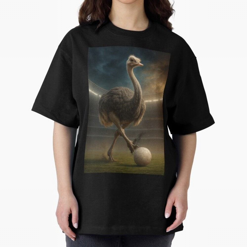 Ostrich Plays Soccer Oversized T-Shirt Feel International Energy from Match Day Hype around FIFA World Cup 2026 USA Canada Mexico, CR7, Portugal, Spain and Germany, Game Day Rituals, Football Legends, Country Pride and the Road to the Final; Made