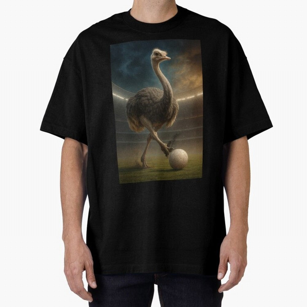 Ostrich Plays Soccer Oversized T-Shirt Feel International Energy from Match Day Hype around FIFA World Cup 2026 USA Canada Mexico, CR7, Portugal, Spain and Germany, Game Day Rituals, Football Legends, Country Pride and the Road to the Final; Made