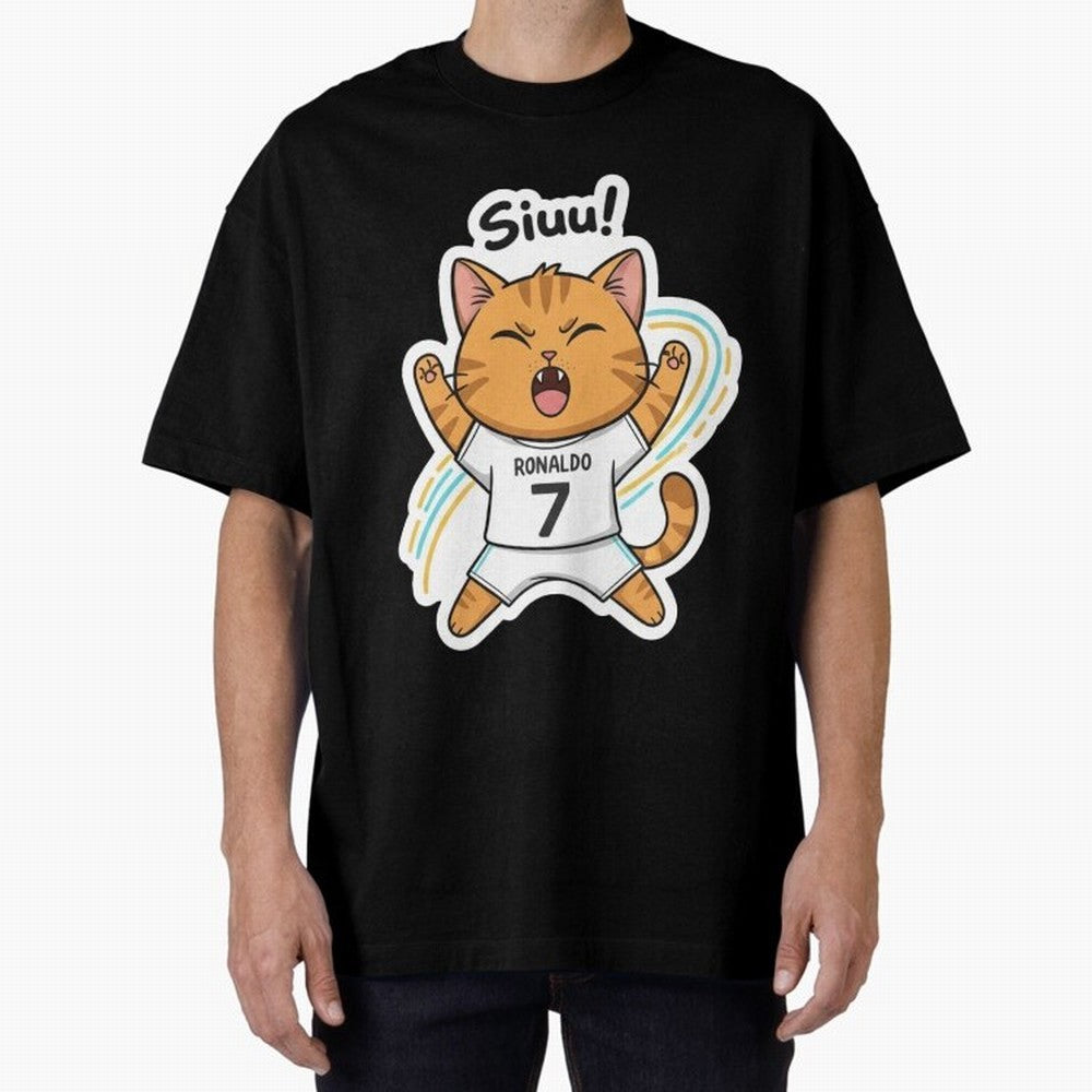 Kitten - Funny Siuuu Celebration Cat Meme | Ronaldo Oversized T-Shirt Bring Retro Soccer Energy to the FIFA World Cup 2026 Journey through Messi, Neymar and Mbappe Highlights, Argentina and Brazil Pride, Fan Favorite Moments, National Team Passion,