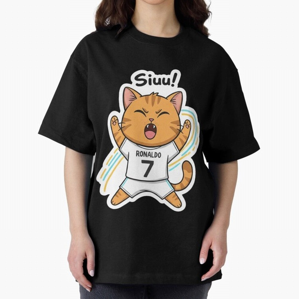 Kitten - Funny Siuuu Celebration Cat Meme | Ronaldo Oversized T-Shirt Bring Retro Soccer Energy to the FIFA World Cup 2026 Journey through Messi, Neymar and Mbappe Highlights, Argentina and Brazil Pride, Fan Favorite Moments, National Team Passion,