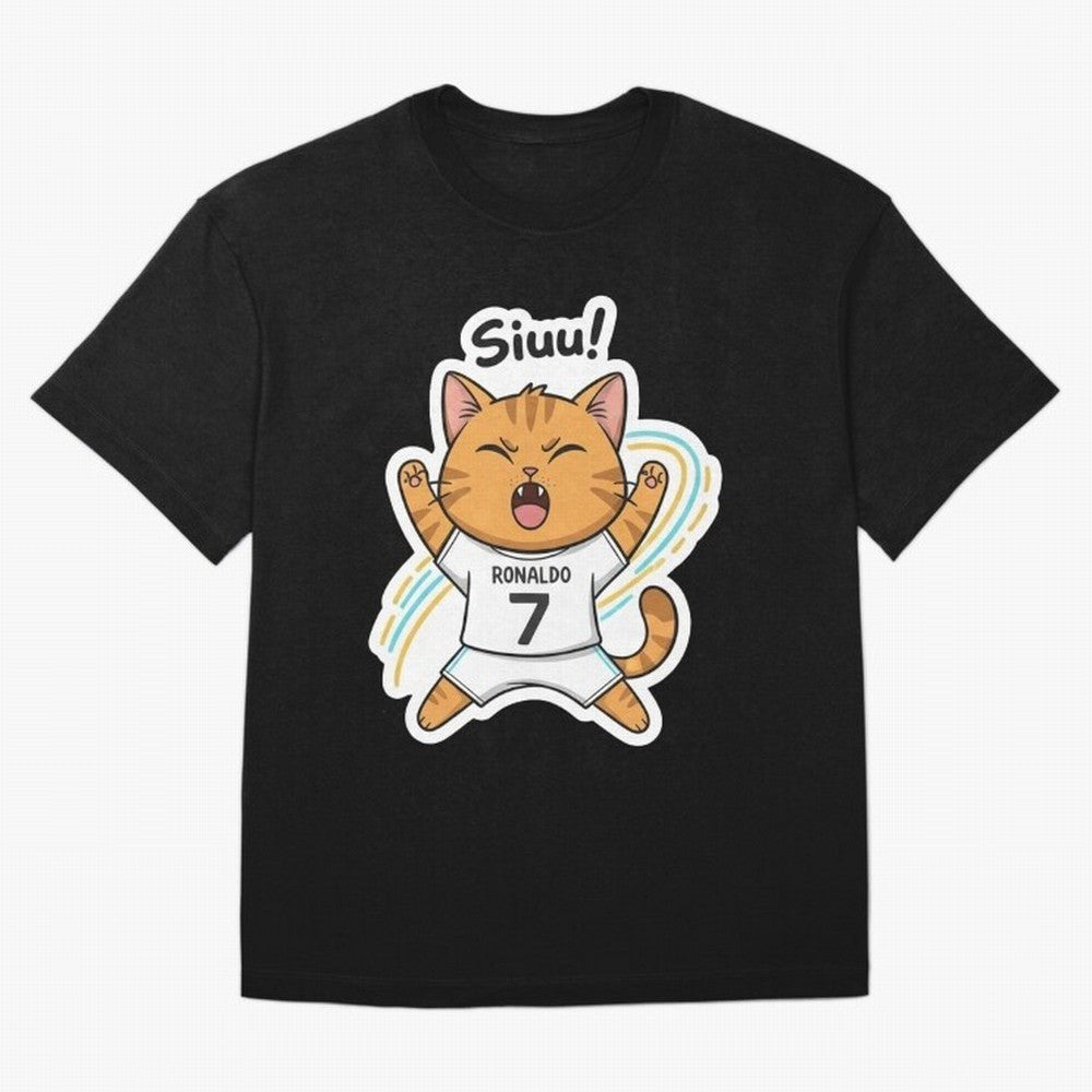 Kitten - Funny Siuuu Celebration Cat Meme | Ronaldo Oversized T-Shirt Bring Retro Soccer Energy to the FIFA World Cup 2026 Journey through Messi, Neymar and Mbappe Highlights, Argentina and Brazil Pride, Fan Favorite Moments, National Team Passion,