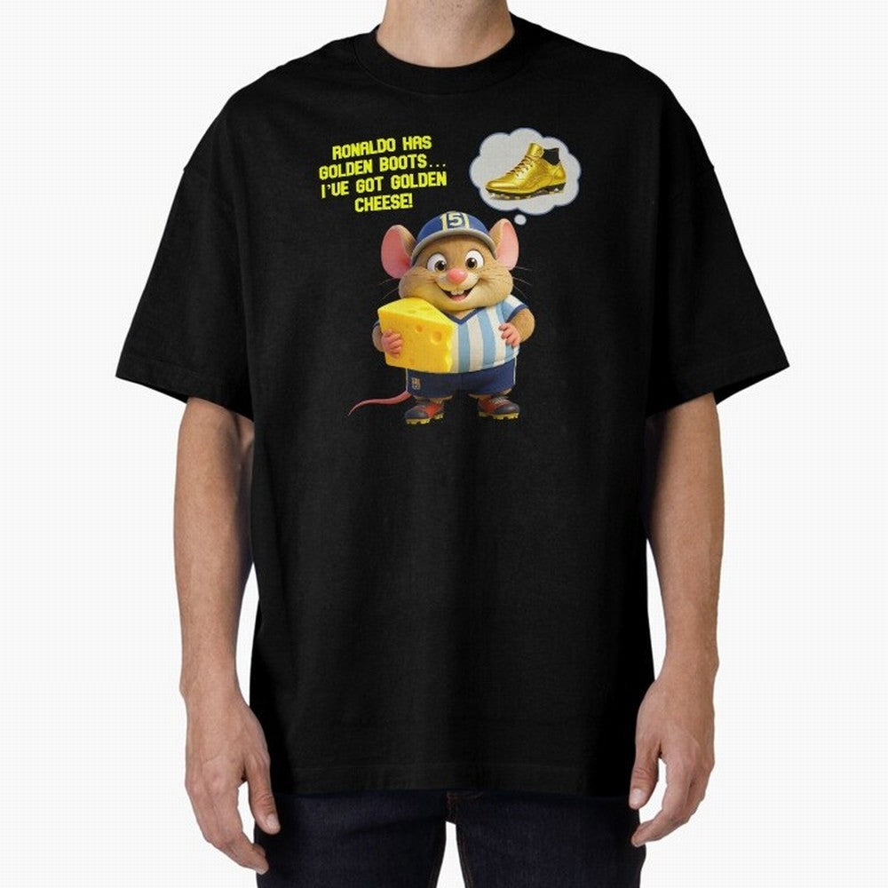 Zippy¡¯s Golden Cheese vs Ronaldo Oversized T-Shirt Honor Football Greatness during Match Day Hype around FIFA World Cup 2026, Mbappe, Portugal, Spain and Germany, Soccer Culture, Superstar Moments, National Team Dreams and Competitive Fire;