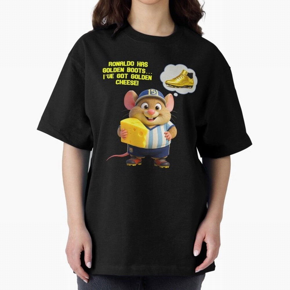 Zippy¡¯s Golden Cheese vs Ronaldo Oversized T-Shirt Honor Football Greatness during Match Day Hype around FIFA World Cup 2026, Mbappe, Portugal, Spain and Germany, Soccer Culture, Superstar Moments, National Team Dreams and Competitive Fire;