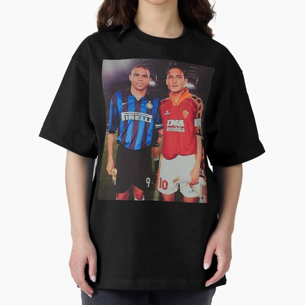 Clash of Class. Francesco Totti and Ronaldo Nazario sometime in the 90s. Oversized T-Shirt Celebrate Soccer Greatness during the FIFA World Cup 2026 USA Canada Mexico Journey through Mbappe Highlights, Brazil, Portugal and Argentina Pride, Game Day