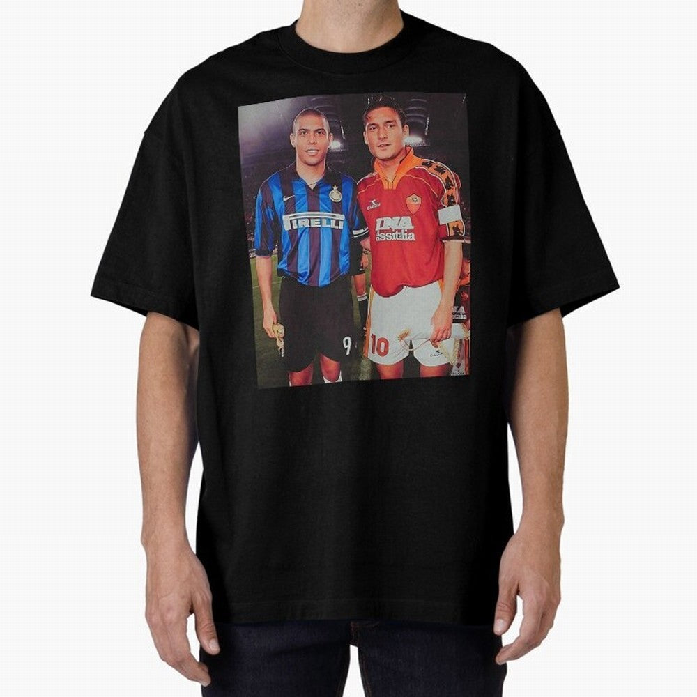 Clash of Class. Francesco Totti and Ronaldo Nazario sometime in the 90s. Oversized T-Shirt Celebrate Soccer Greatness during the FIFA World Cup 2026 USA Canada Mexico Journey through Mbappe Highlights, Brazil, Portugal and Argentina Pride, Game Day