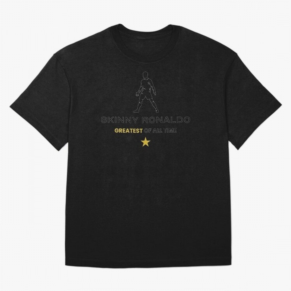 Skinny Ronaldo The Greatest Of All Time Black Oversized T-Shirt Bring International Match Energy to Global Football Passion for FIFA World Cup 2026 Group Stage, Driven by Neymar, Haaland and Cristiano Ronaldo, Germany, Tournament Hype, Historic