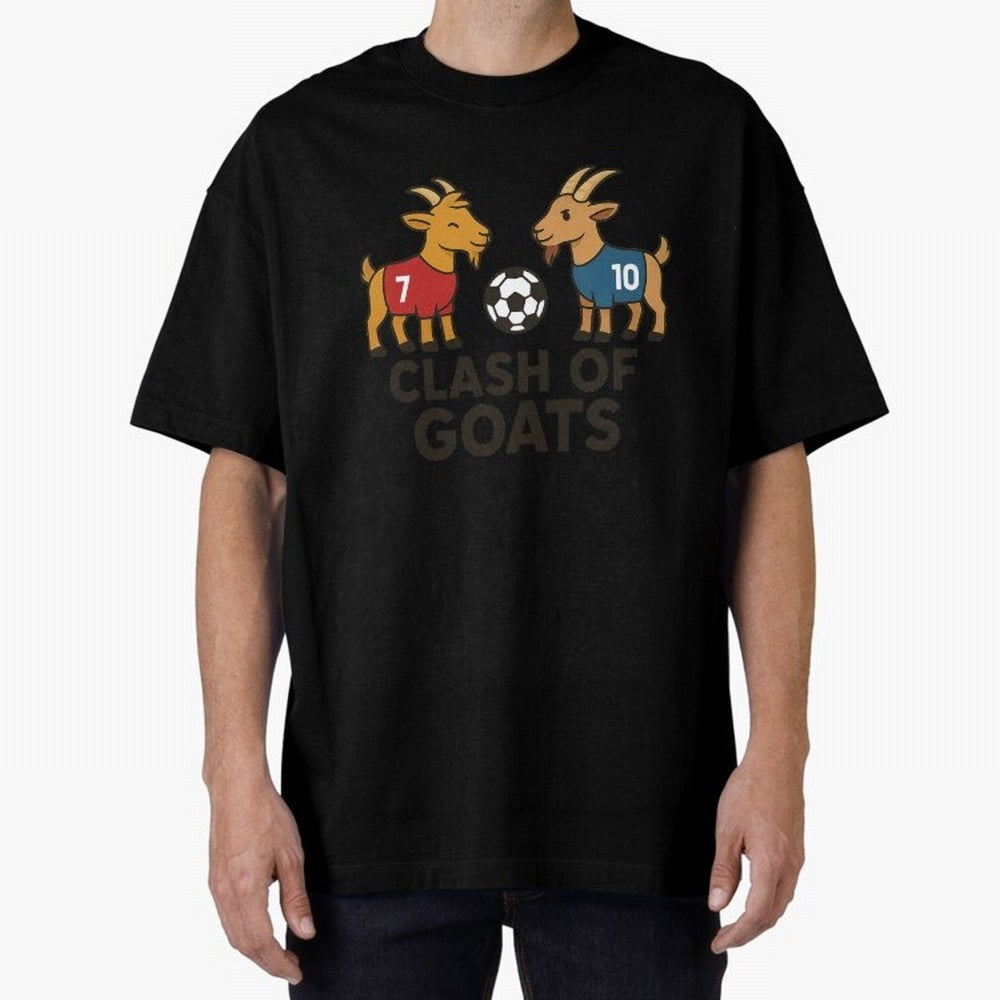 Clash of GOATs ¨C Funny Ronaldo vs Messi Inspired Football T-Shirt Design Oversized T-Shirt Celebrate Soccer Greatness during FIFA World Cup 2026 Group Stage Spirit, Built around Netherlands, Haaland, Classic Soccer Heritage, Championship Pressure,