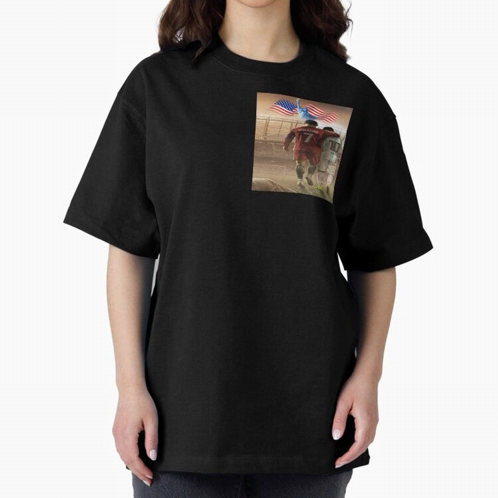 Ronaldo & messi 7_10 football USA sports top quality redbubble Oversized T-Shirt Celebrate the Next Chapter of FIFA World Cup 2026 USA Canada Mexico Spirit, Filled with Brazil, Messi, CR7 and Mbappe, Game Day Rituals, Football Legends, Country