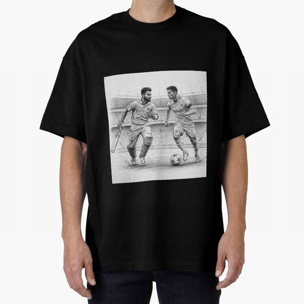Virat and Ronaldo Oversized T-Shirt Celebrate the Stars of FIFA World Cup 2026 for Fans of Haaland and Spain, Bringing Match Day Excitement, Supporter Culture, Golden Goals and Global Football Passion; Ideal for Fans Who Follow Messi, Cristiano