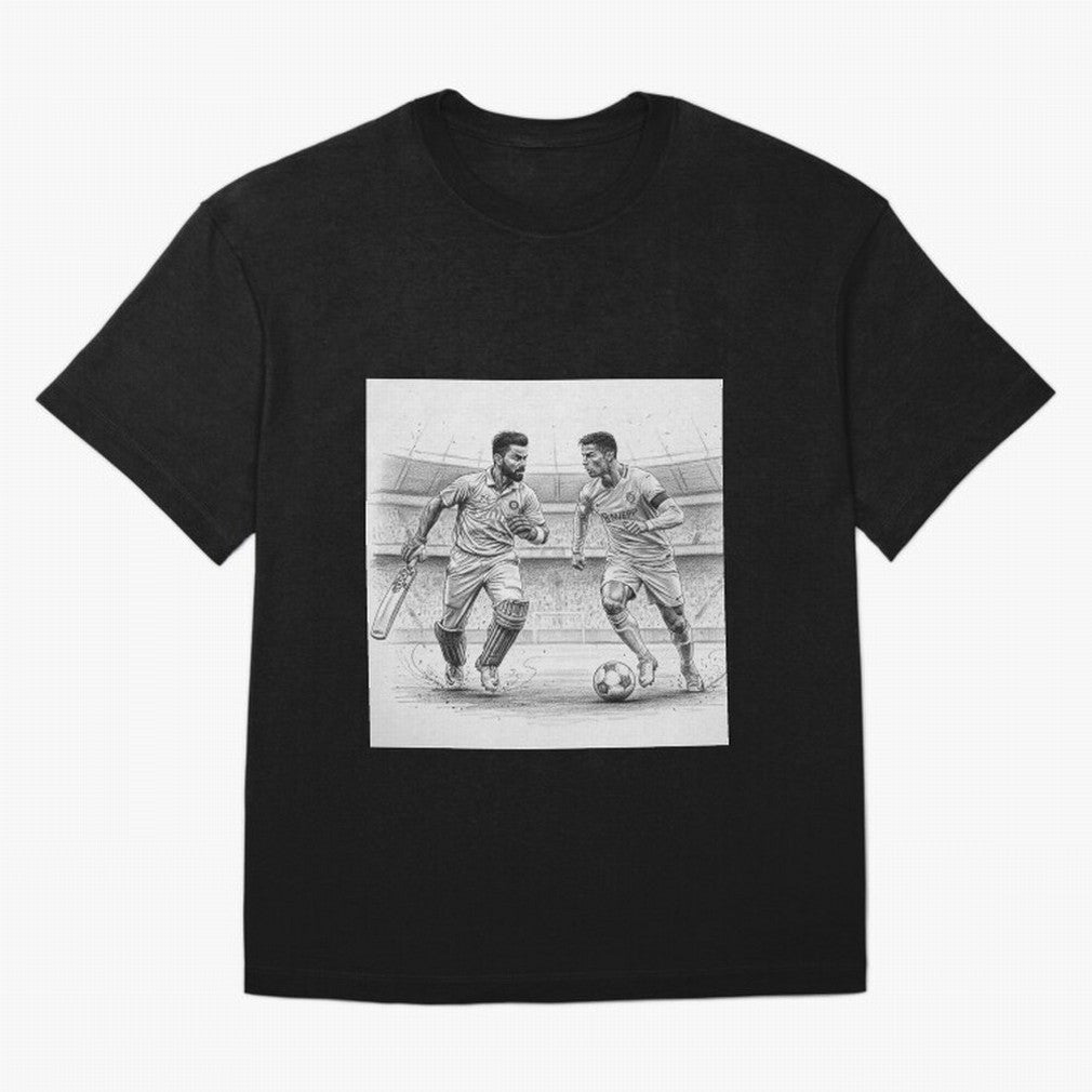 Virat and Ronaldo Oversized T-Shirt Celebrate the Stars of FIFA World Cup 2026 for Fans of Haaland and Spain, Bringing Match Day Excitement, Supporter Culture, Golden Goals and Global Football Passion; Ideal for Fans Who Follow Messi, Cristiano