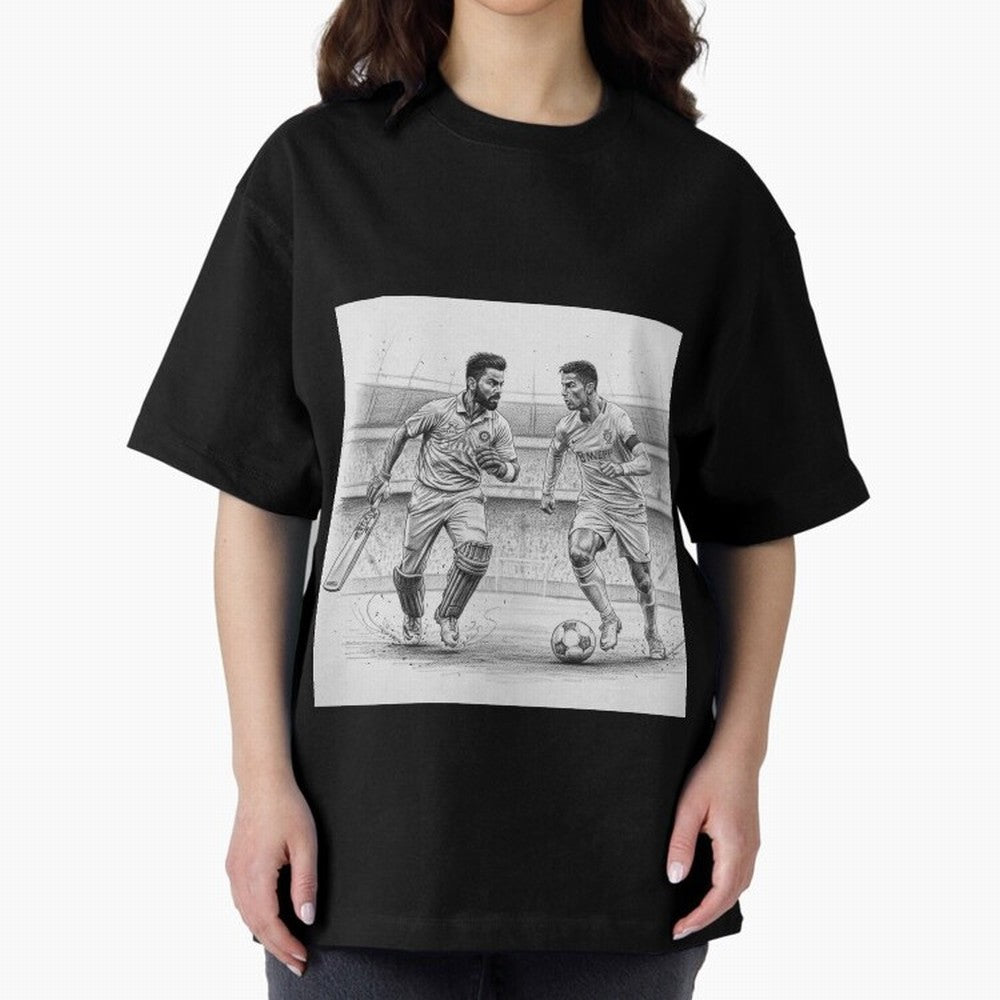 Virat and Ronaldo Oversized T-Shirt Celebrate the Stars of FIFA World Cup 2026 for Fans of Haaland and Spain, Bringing Match Day Excitement, Supporter Culture, Golden Goals and Global Football Passion; Ideal for Fans Who Follow Messi, Cristiano