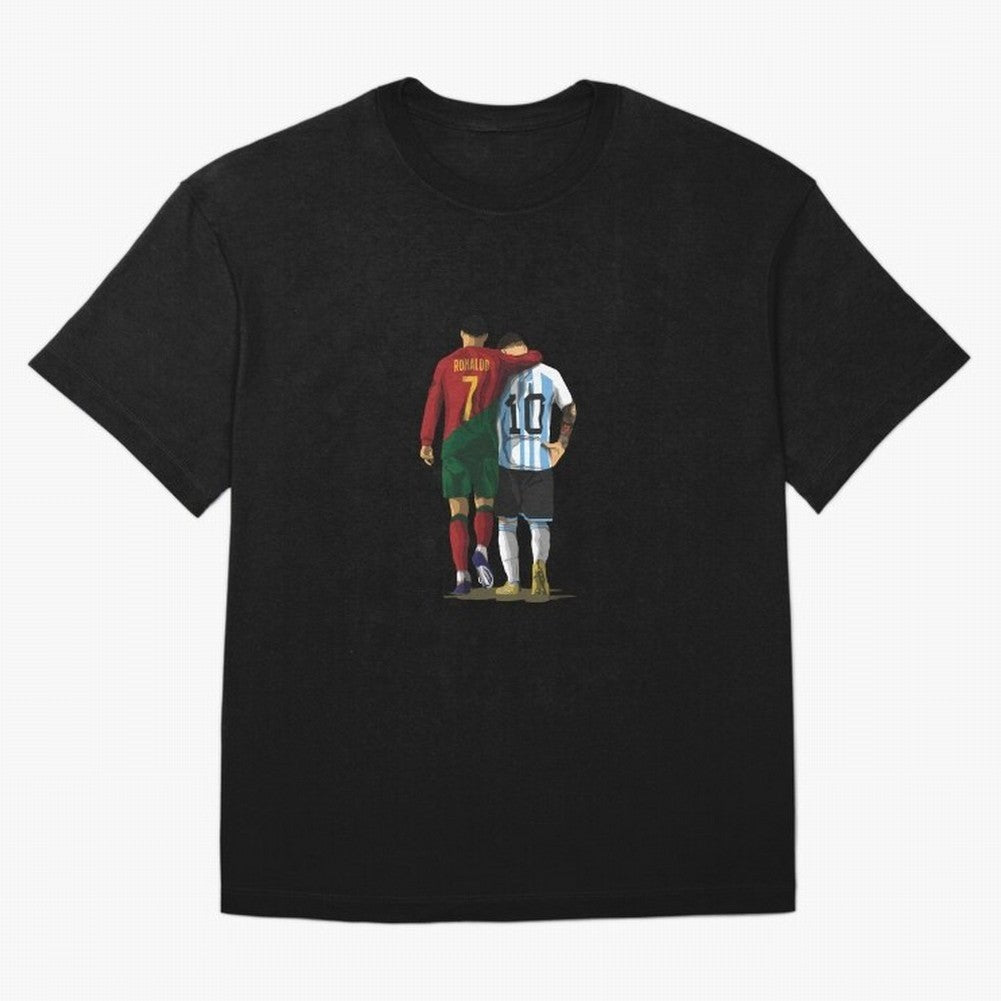Messi Ronaldo Chit Chat Illustration Classic Oversized T-Shirt Honor Football Greatness during the FIFA World Cup 2026 Journey through CR7 Highlights, Germany Pride, Match Day Excitement, Supporter Culture, Golden Goals and Global Football Passion;