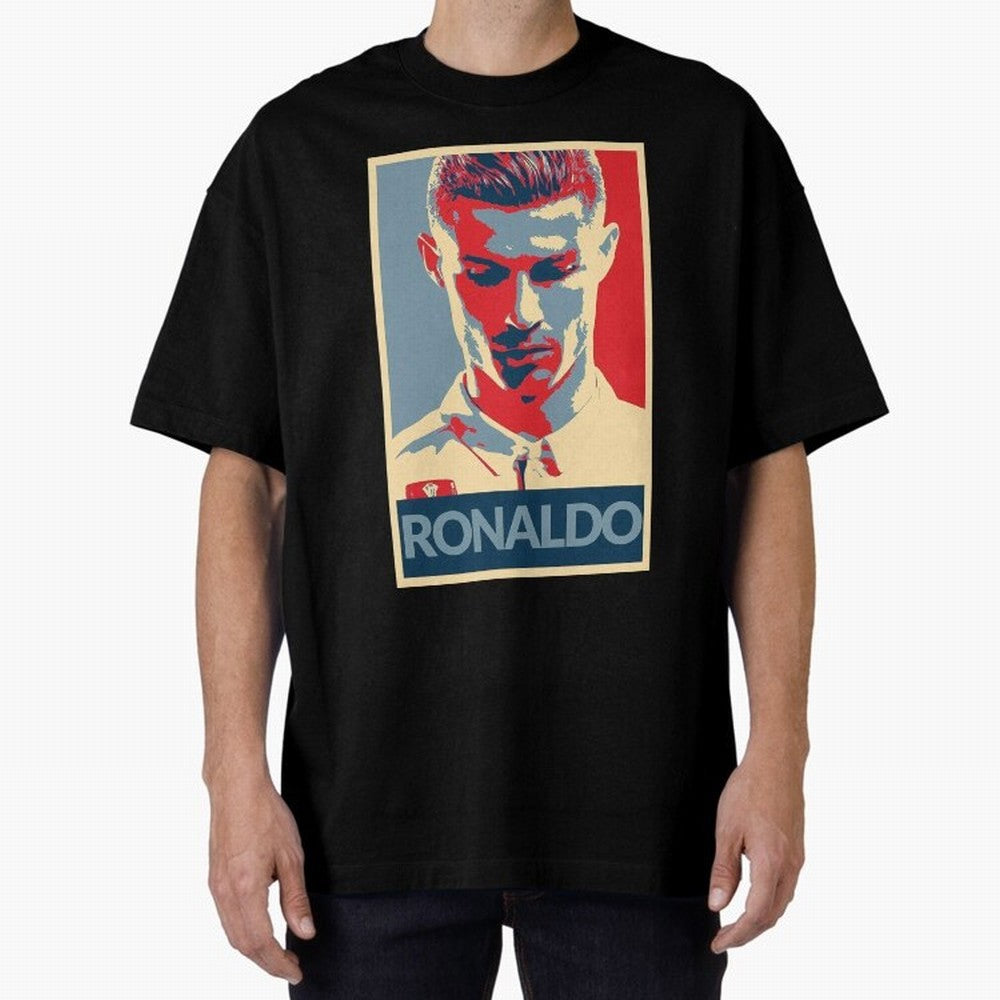 Ronaldo Poster Style Pop Art Design For Football Fans Gift For Soccer Enthusiasts Oversized T-Shirt Keep the Legacy of the FIFA World Cup 2026 Journey through Messi and Cristiano Ronaldo Highlights, Spain and Netherlands Pride, Tournament Hype,