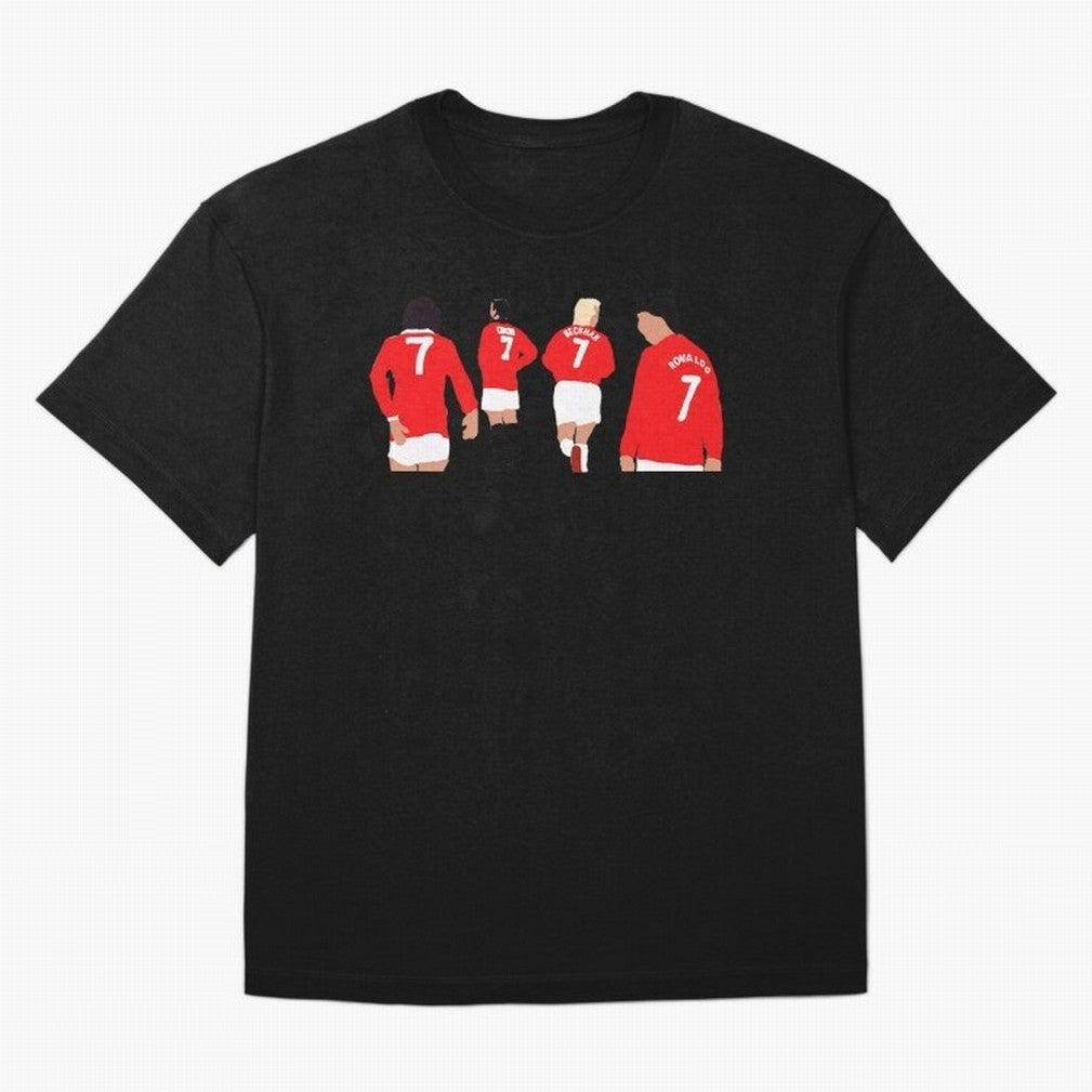 Manchester United Legends Number 7 Best Cantona Beckham Ronaldo Poster Oversized T-Shirt Stand Out with Spirit from Global Football Passion for FIFA World Cup 2026 Group Stage, Connected to Neymar, France and Portugal, Match Day Excitement,