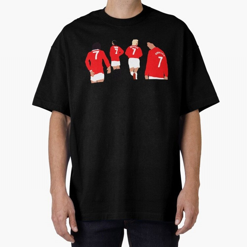 Manchester United Legends Number 7 Best Cantona Beckham Ronaldo Poster Oversized T-Shirt Stand Out with Spirit from Global Football Passion for FIFA World Cup 2026 Group Stage, Connected to Neymar, France and Portugal, Match Day Excitement,