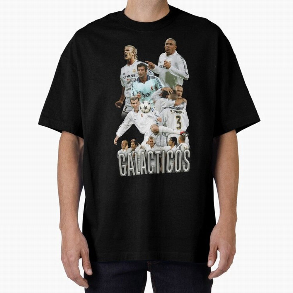 Real Madrid Galacticos Soccer Legends Collage Poster Oversized T-Shirt Stand Proud for Match Day Hype around FIFA World Cup 2026, Neymar, Haaland and Cristiano Ronaldo, France, Football History, Final Match Energy, Crowd Noise and Once in a