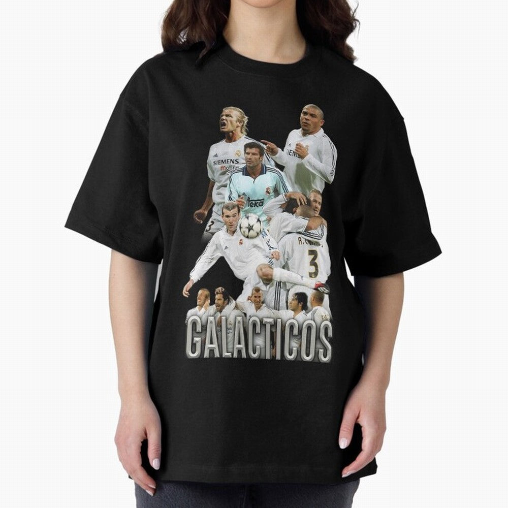 Real Madrid Galacticos Soccer Legends Collage Poster Oversized T-Shirt Stand Proud for Match Day Hype around FIFA World Cup 2026, Neymar, Haaland and Cristiano Ronaldo, France, Football History, Final Match Energy, Crowd Noise and Once in a