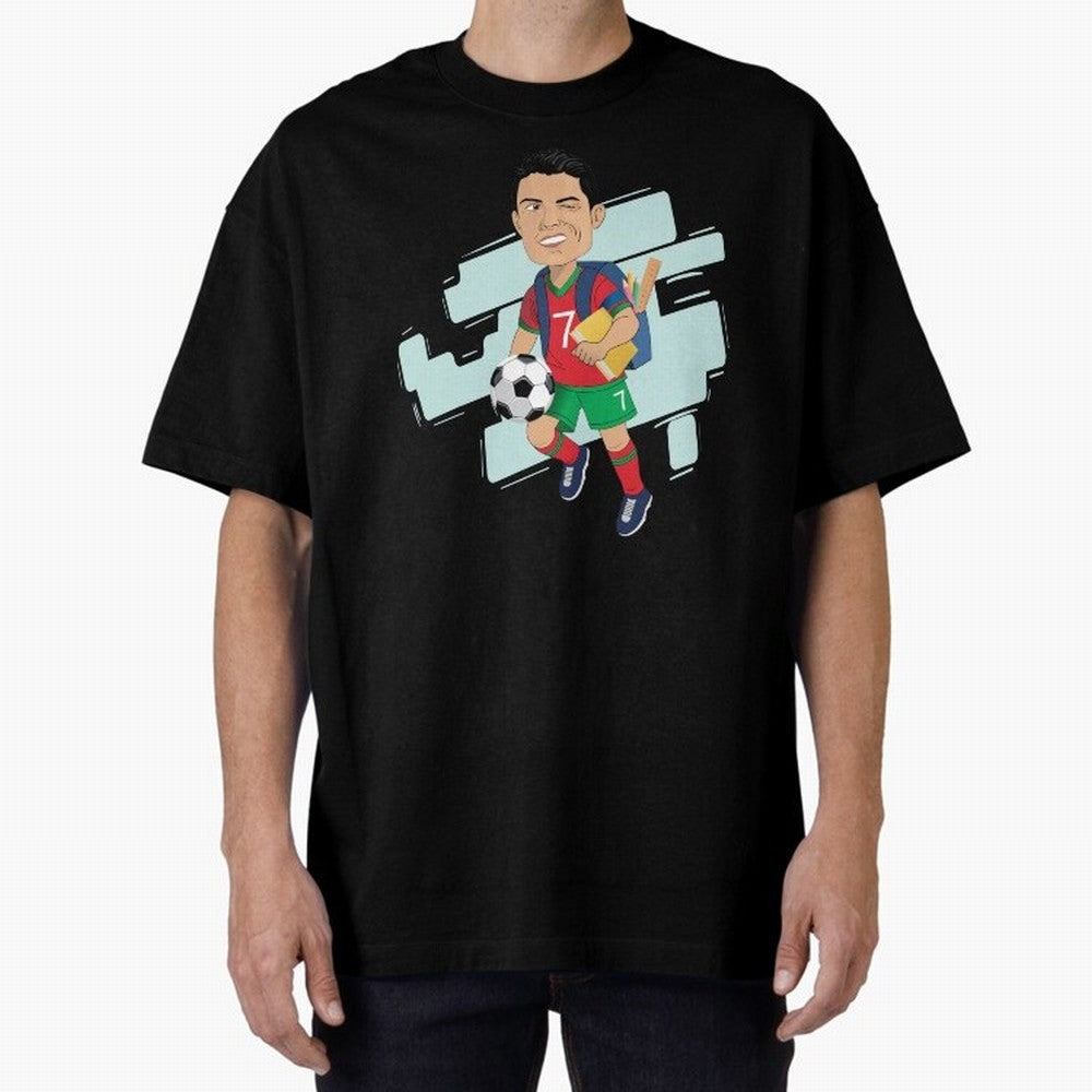 BACK TO SCHOOL - CARICATURE - CHRISTIANO - RONALDO Oversized T-Shirt Relive FIFA World Cup 2026 Group Stage Spirit, with France, Haaland, Match Day Excitement, Supporter Culture, Golden Goals and Global Football Passion; Ideal for Football Dads,