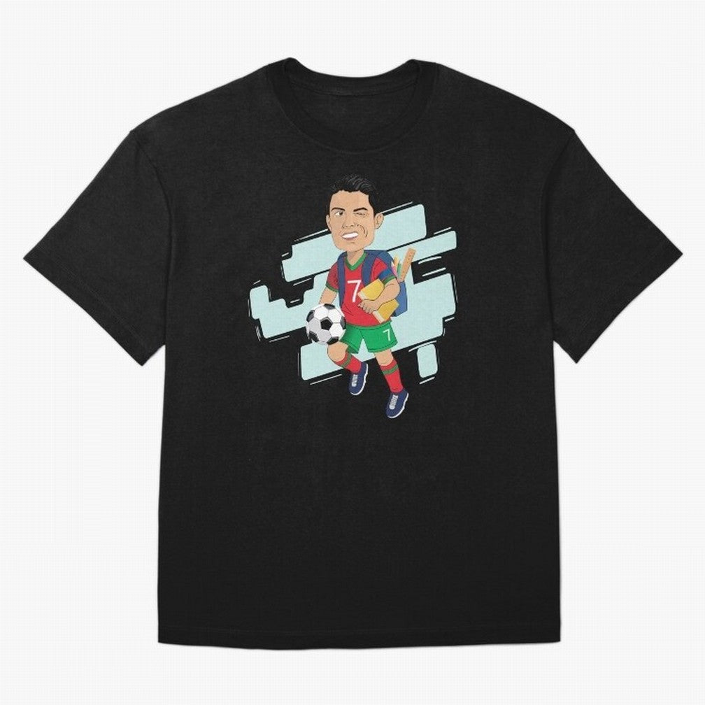BACK TO SCHOOL - CARICATURE - CHRISTIANO - RONALDO Oversized T-Shirt Relive FIFA World Cup 2026 Group Stage Spirit, with France, Haaland, Match Day Excitement, Supporter Culture, Golden Goals and Global Football Passion; Ideal for Football Dads,