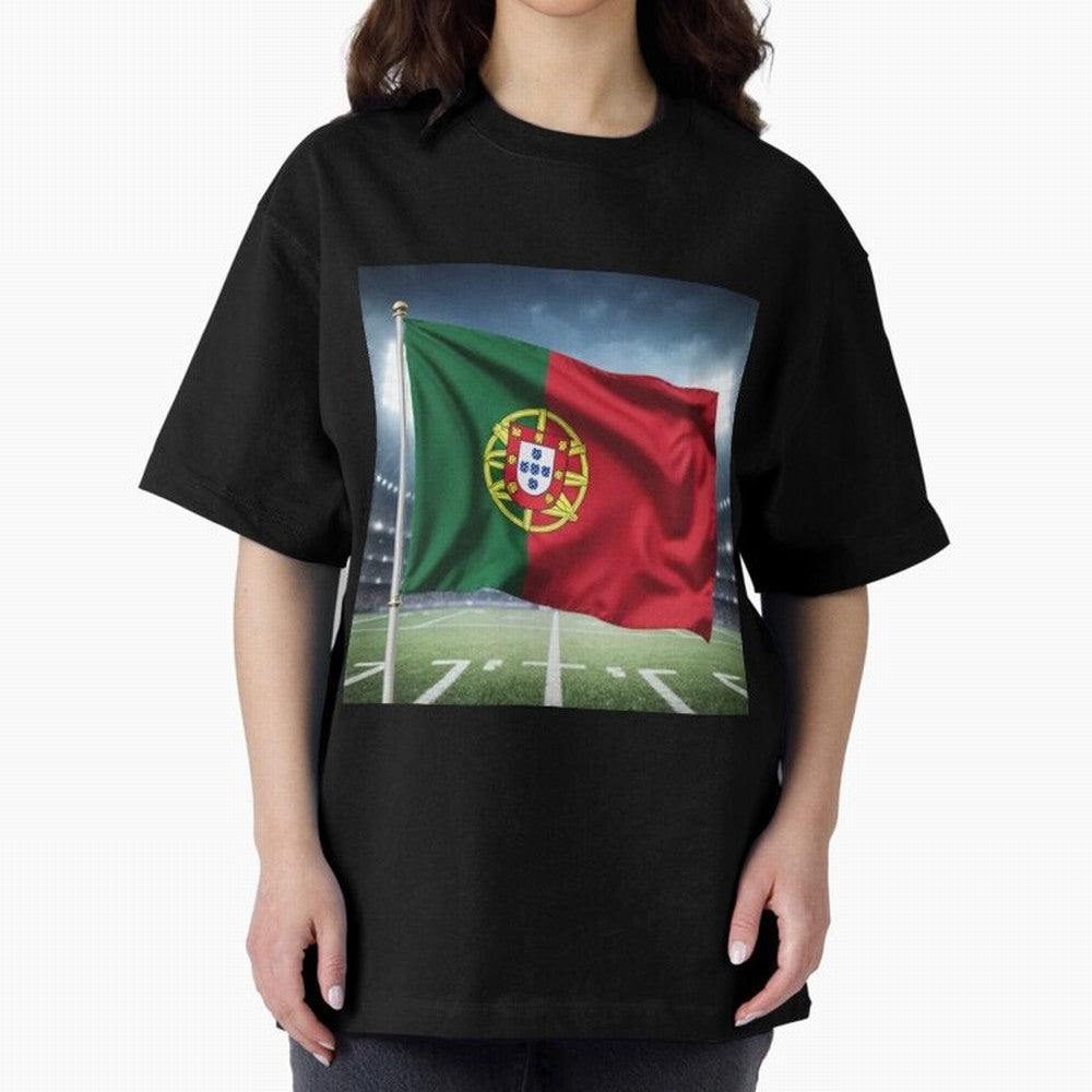Portugal Flag 3D Football Design ¨C Supporters Portugal Oversized T-Shirt Back Your Heroes with FIFA World Cup 2026 Group Stage for Fans of Cristiano Ronaldo and Germany, Bringing Sports Nostalgia, International Competition, Famous Players and