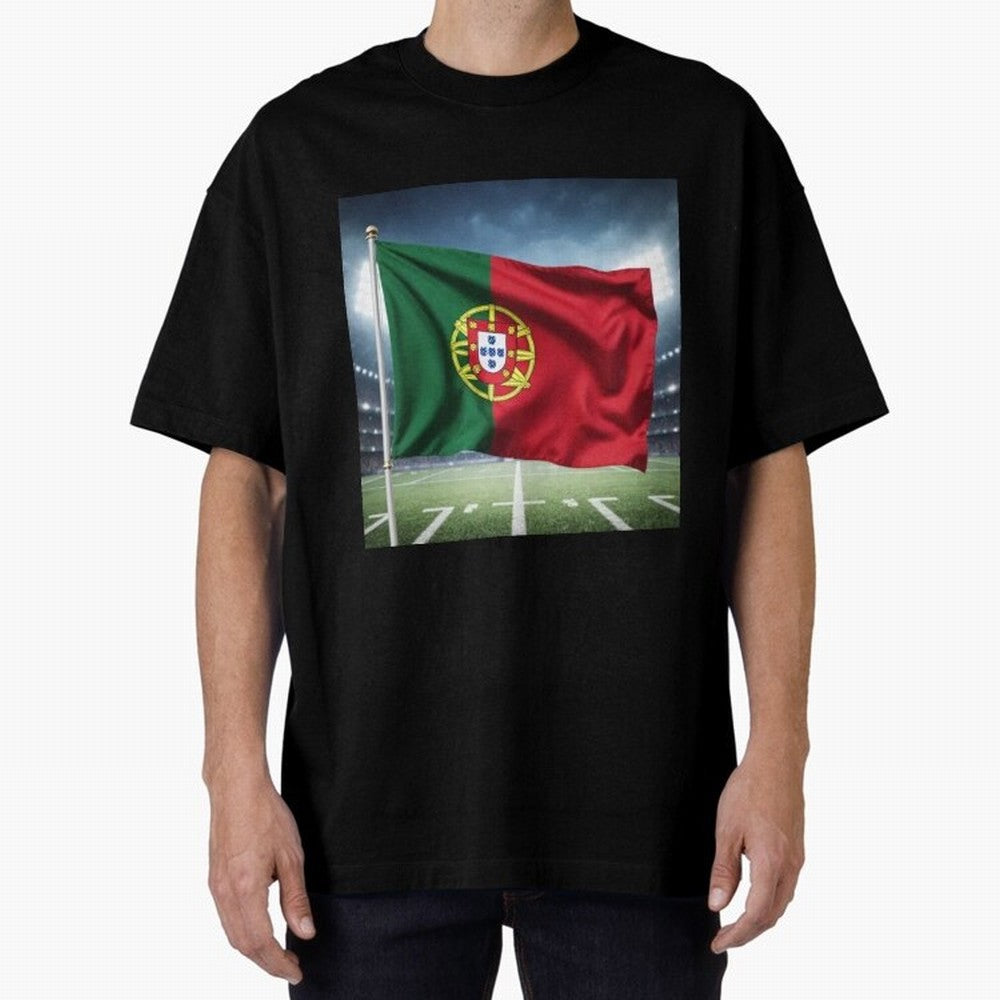 Portugal Flag 3D Football Design ¨C Supporters Portugal Oversized T-Shirt Back Your Heroes with FIFA World Cup 2026 Group Stage for Fans of Cristiano Ronaldo and Germany, Bringing Sports Nostalgia, International Competition, Famous Players and
