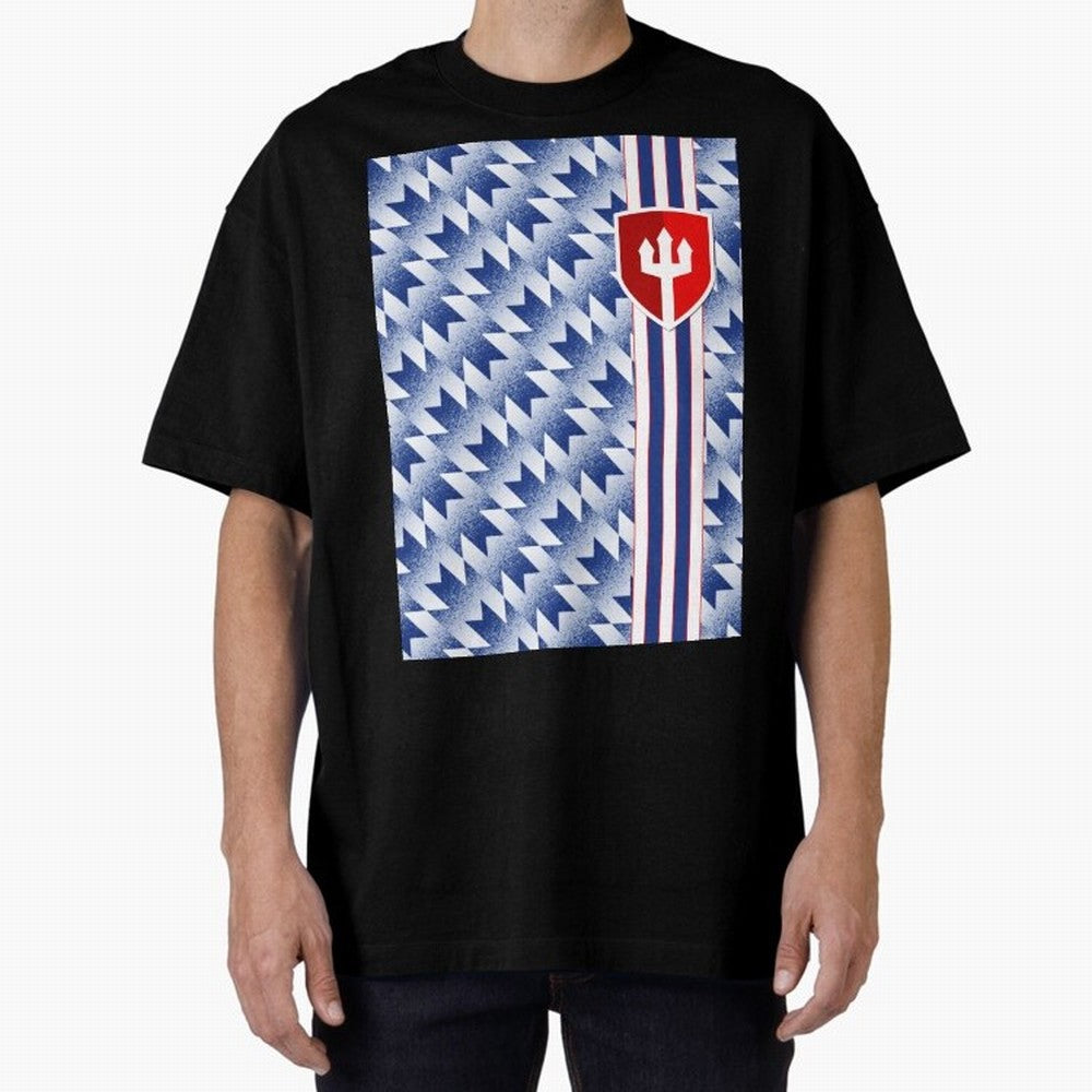 Manchester United 94 Away Jersey Pattern Oversized T-Shirt Feel the Trophy Chase of FIFA World Cup 2026 USA Canada Mexico Inspired by Messi, Portugal, Spain and Germany Energy, Retro Football Energy, Iconic Rivalries, Trophy Chase Drama and Stadium