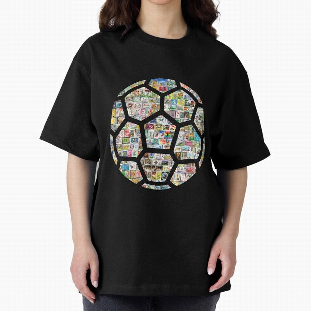 Philately Soccer Ball Oversized T-Shirt Feel Match Day Hype around FIFA World Cup 2026 USA Canada Mexico, Messi, Argentina, France and Brazil, Football Festival Excitement, Trophy Ambitions, Country Rivalries and Star Player Buzz; Great for Watch