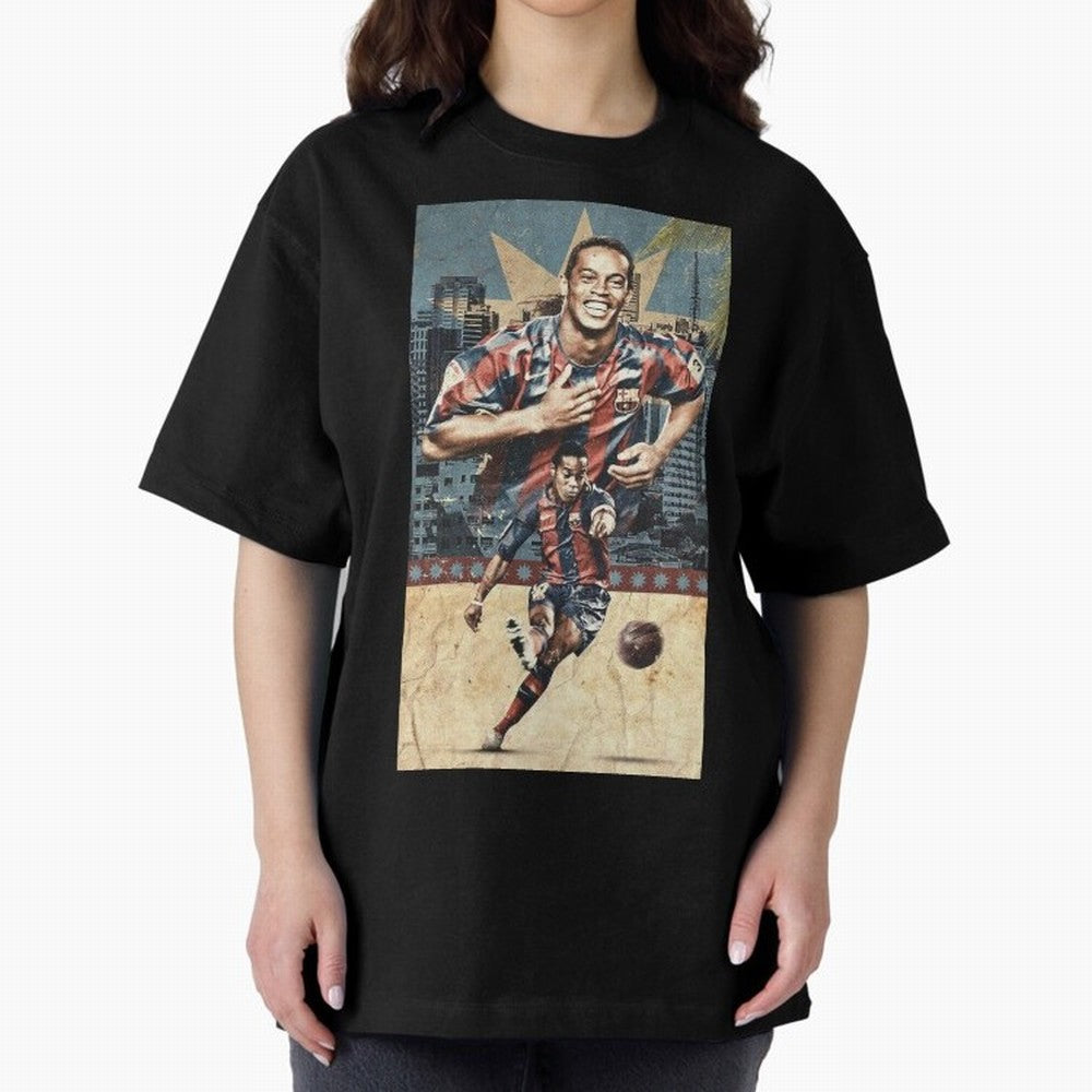 Ronaldinho Design Oversized T-Shirt Represent Football Lovers during FIFA World Cup 2026 Group Stage Highlighting CR7 and Messi, England Energy, Sports Nostalgia, International Competition, Famous Players and Unforgettable Victories; Ideal for