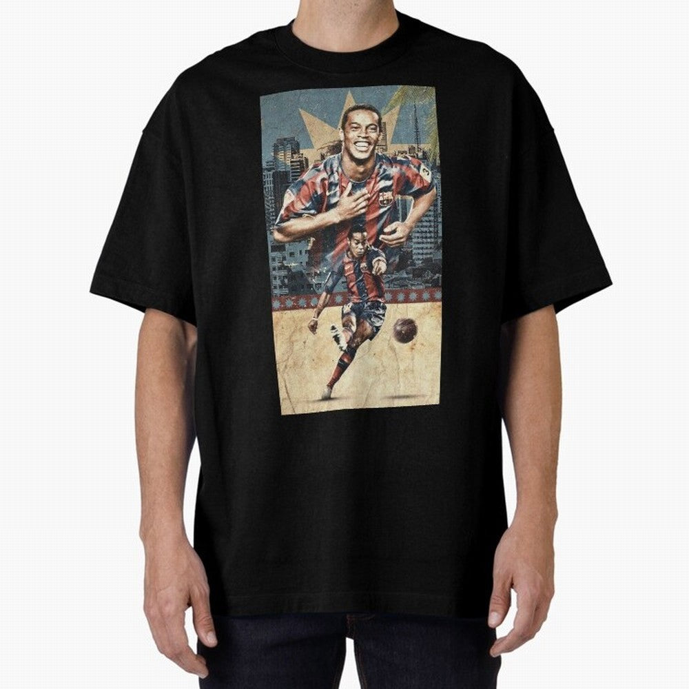 Ronaldinho Design Oversized T-Shirt Represent Football Lovers during FIFA World Cup 2026 Group Stage Highlighting CR7 and Messi, England Energy, Sports Nostalgia, International Competition, Famous Players and Unforgettable Victories; Ideal for
