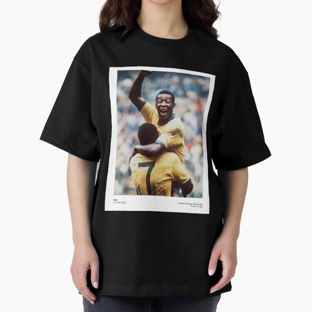 Pele Oversized T-Shirt Honor Football Greatness during FIFA World Cup 2026 Spirit, Driven by Spain, Mbappe and Neymar, Sports Nostalgia, International Competition, Famous Players and Unforgettable Victories; Great for Watch Parties, Sports Bars,
