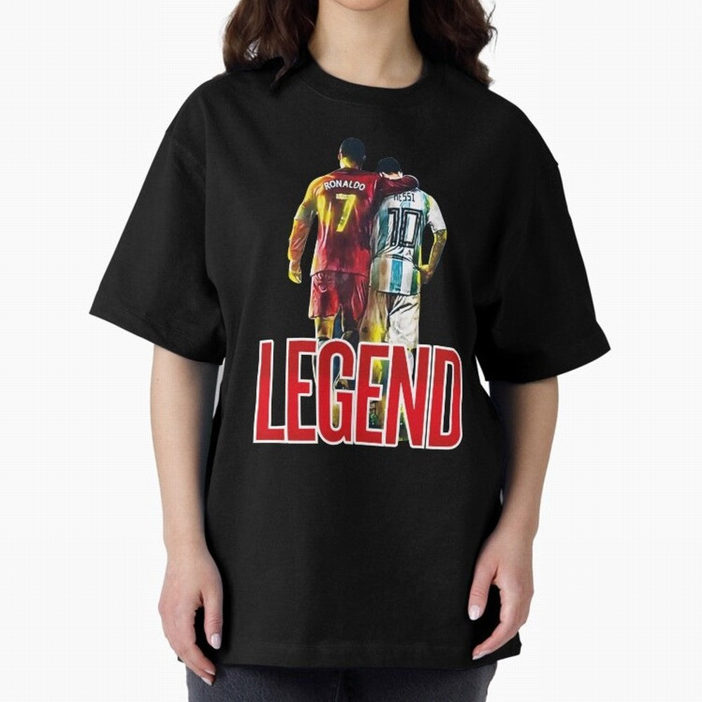 LEGEND MESSI & RONALDO POSTER Oversized T-Shirt Mark FIFA World Cup 2026 Group Stage Spirit, Connected to Brazil, Portugal and Argentina, Mbappe and Neymar, Classic Soccer Heritage, Championship Pressure, Fan Loyalty and International Pride; Made