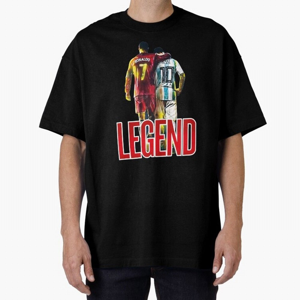LEGEND MESSI & RONALDO POSTER Oversized T-Shirt Mark FIFA World Cup 2026 Group Stage Spirit, Connected to Brazil, Portugal and Argentina, Mbappe and Neymar, Classic Soccer Heritage, Championship Pressure, Fan Loyalty and International Pride; Made